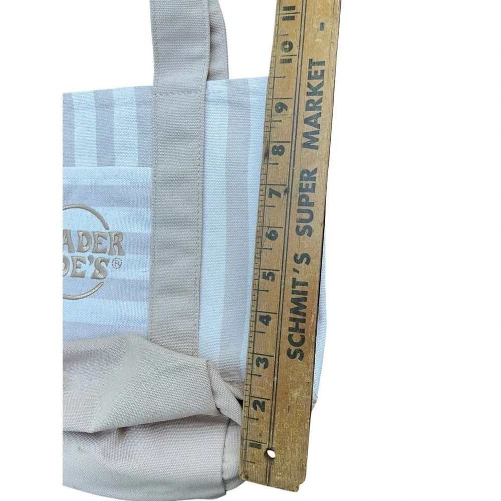 Trader Joe's MINI Canvas Reusable Bag, w/ Off White or Tan, LIGHT BROWN STRIPES